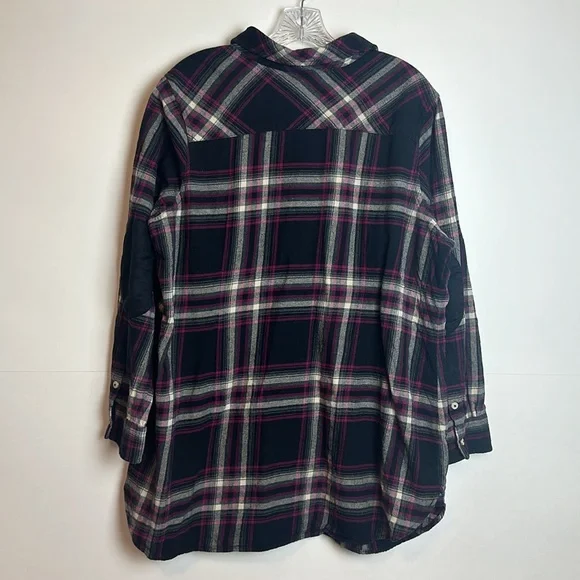 Soft Surroundings Pink Black Plaid Flannel Button Down Tunic Size 1X - Picture 7 of 12
